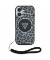 Guess HC IML Leopard Triangle Cord Strap MagSafe case for iPhone 16 - black
