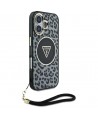 Guess HC IML Leopard Triangle Cord Strap MagSafe case for iPhone 16 - black