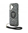 Guess HC IML Leopard Triangle Cord Strap MagSafe case for iPhone 16 - black