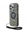 Guess HC IML Leopard Triangle Cord Strap MagSafe Case for iPhone 16 Pro - Brown