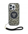 Guess HC IML Leopard Triangle Cord Strap MagSafe Case for iPhone 16 Pro - Brown