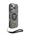 Guess HC IML Leopard Triangle Cord Strap MagSafe Case for iPhone 16 Pro - Brown