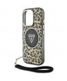 Guess HC IML Leopard Triangle Cord Strap MagSafe Case for iPhone 16 Pro - Brown
