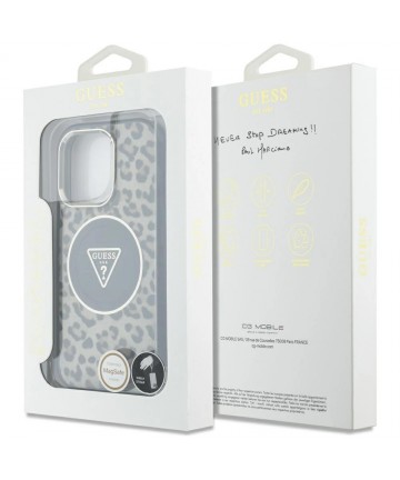 Guess HC IML Leopard Triangle Cord Strap MagSafe Case for iPhone 16 Pro - Brown