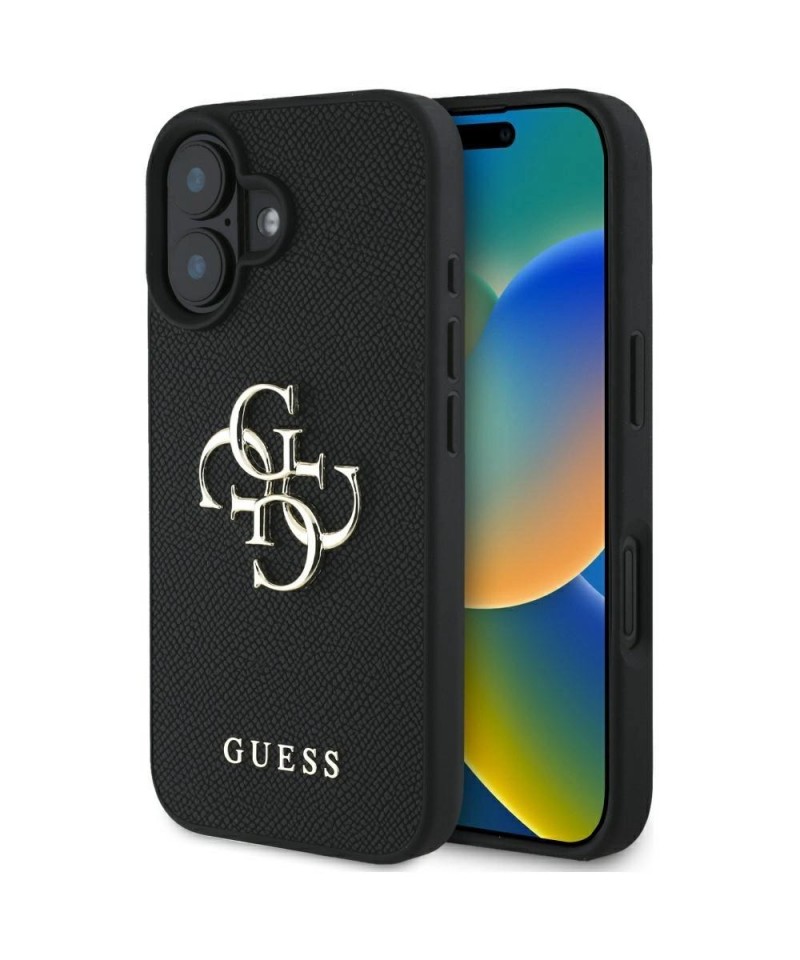 Guess Grained Big 4G Logo Small Classic Logo case for iPhone 16 - black