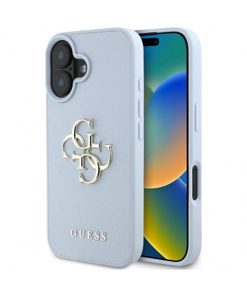 Guess Grained Big 4G Logo Small Classic Logo case for iPhone 16 - blue