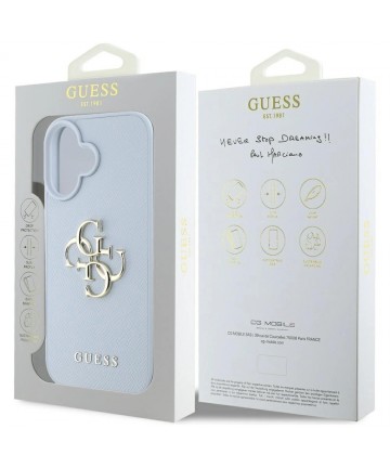 Guess Grained Big 4G Logo Small Classic Logo case for iPhone 16 - blue