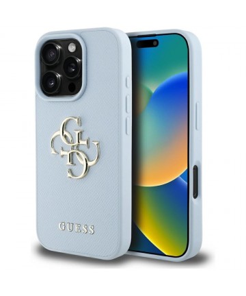 Guess Grained Big 4G Logo Small Classic Logo case for iPhone 16 Pro - blue