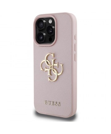 Guess Grained Big 4G Logo Small Classic Logo Case for iPhone 16 Pro - Pink
