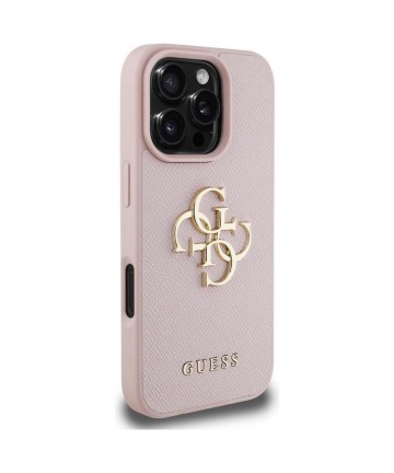 Guess Grained Big 4G Logo Small Classic Logo Case for iPhone 16 Pro - Pink