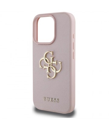 Guess Grained Big 4G Logo Small Classic Logo Case for iPhone 16 Pro - Pink