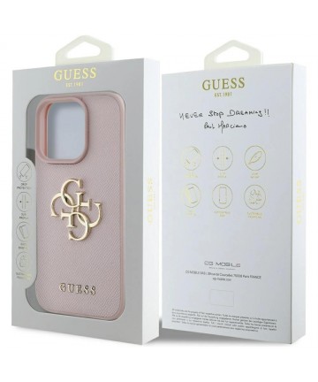 Guess Grained Big 4G Logo Small Classic Logo Case for iPhone 16 Pro - Pink