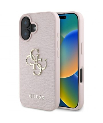 Guess Grained Big 4G Logo Small Classic Logo case for iPhone 16 - pink