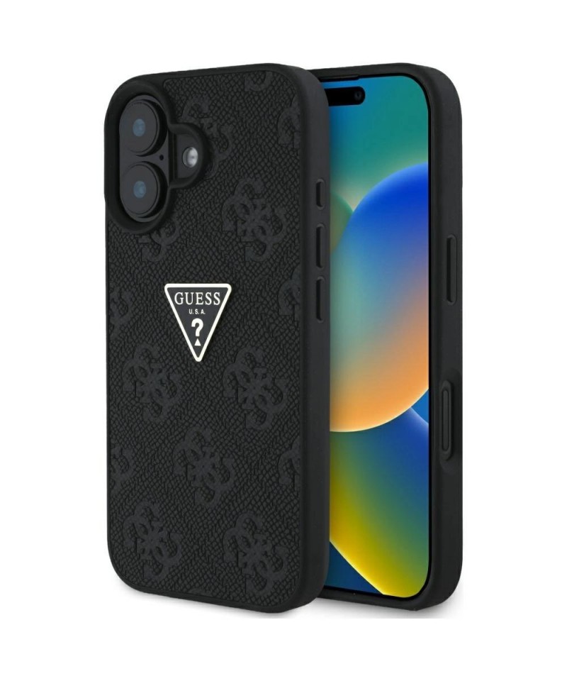Guess Hot Stamp 4G Pattern Triangle Metal Logo case for iPhone 16 - black