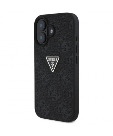 Guess Hot Stamp 4G Pattern Triangle Metal Logo case for iPhone 16 - black