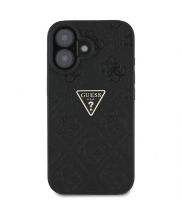 Guess Hot Stamp 4G Pattern Triangle Metal Logo case for iPhone 16 - black
