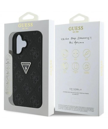 Guess Hot Stamp 4G Pattern Triangle Metal Logo case for iPhone 16 - black