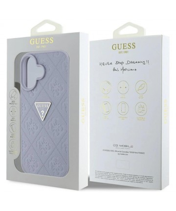 Guess Hot Stamp 4G Pattern Triangle Metal Logo iPhone 16 Case - Purple