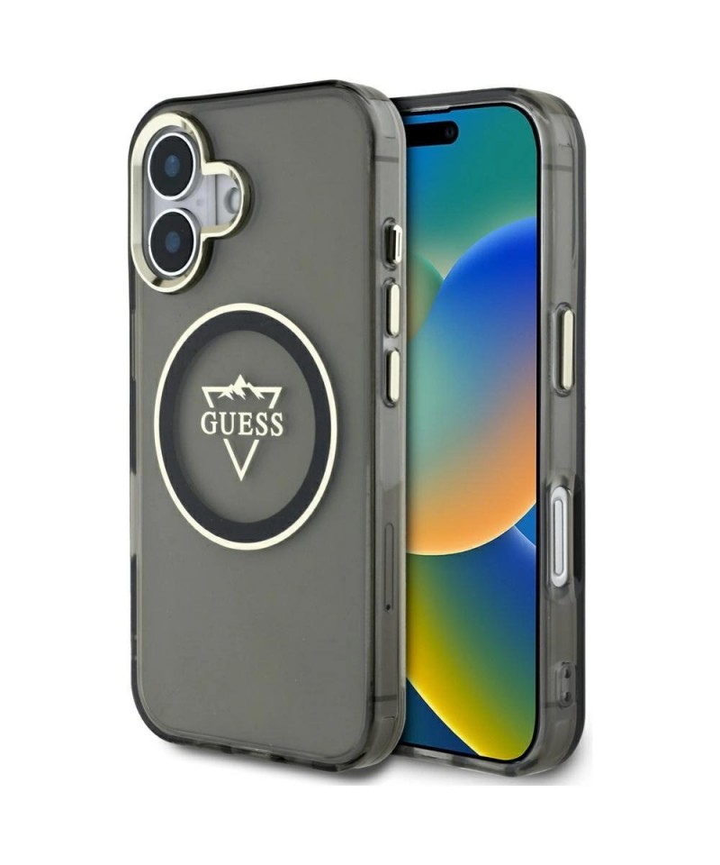 Guess IML Metal Mountain Logo MagSafe case for iPhone 16 - black