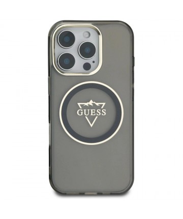Guess IML Metal Mountain Logo MagSafe iPhone 16 Pro Max Case - Black