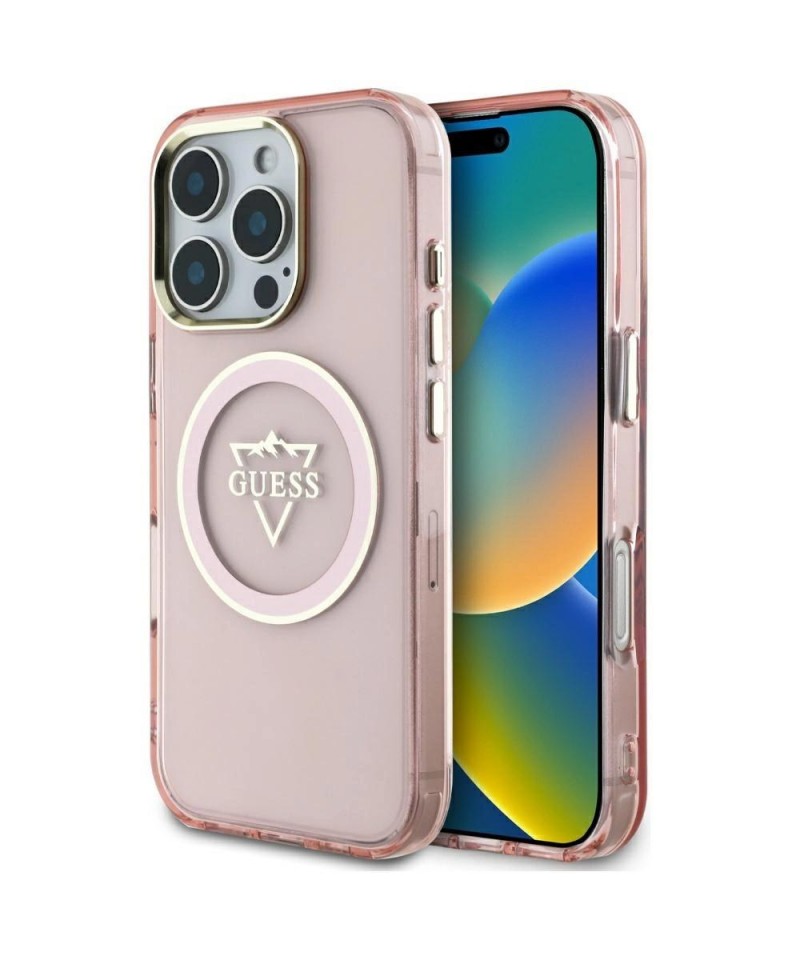 Guess IML Metal Mountain Logo MagSafe iPhone 16 Pro Max Case - Pink