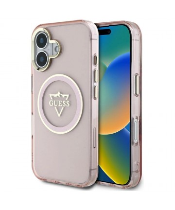 Guess IML Metal Mountain Logo MagSafe iPhone 16 Case - Pink