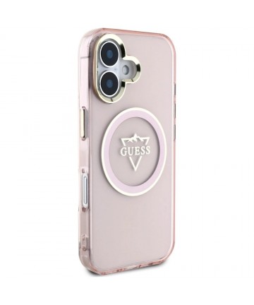 Guess IML Metal Mountain Logo MagSafe iPhone 16 Case - Pink