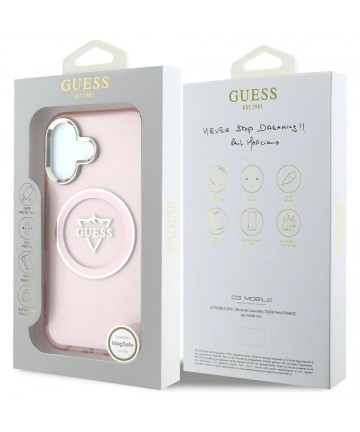 Guess IML Metal Mountain Logo MagSafe iPhone 16 Case - Pink