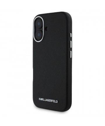 Karl Lagerfeld Saffiano Full Wrapped Elongated Metal Logo MagSafe Case for iPhone 16 - Black