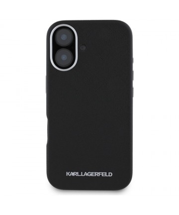 Karl Lagerfeld Saffiano Full Wrapped Elongated Metal Logo MagSafe Case for iPhone 16 - Black