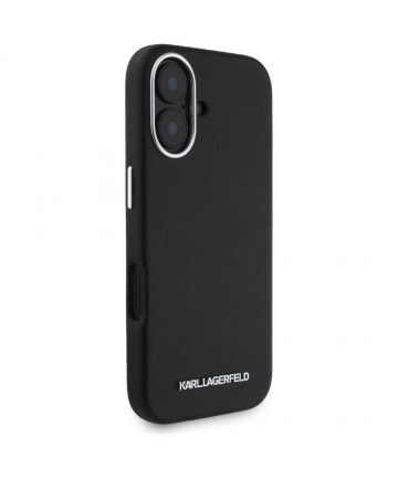 Karl Lagerfeld Saffiano Full Wrapped Elongated Metal Logo MagSafe Case for iPhone 16 - Black