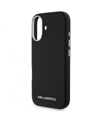 Karl Lagerfeld Saffiano Full Wrapped Elongated Metal Logo MagSafe Case for iPhone 16 - Black