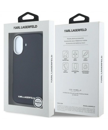 Karl Lagerfeld Saffiano Full Wrapped Elongated Metal Logo MagSafe Case for iPhone 16 - Black
