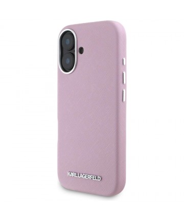 Karl Lagerfeld Saffiano Full Wrapped Elongated Metal Logo MagSafe iPhone 16 Case - Pink