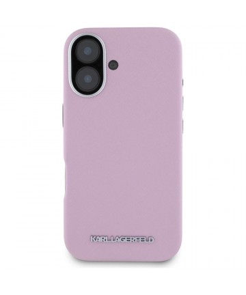 Karl Lagerfeld Saffiano Full Wrapped Elongated Metal Logo MagSafe iPhone 16 Case - Pink