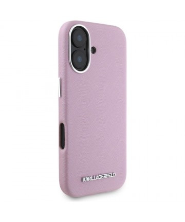 Karl Lagerfeld Saffiano Full Wrapped Elongated Metal Logo MagSafe iPhone 16 Case - Pink