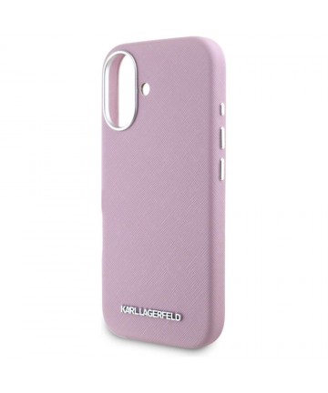 Karl Lagerfeld Saffiano Full Wrapped Elongated Metal Logo MagSafe iPhone 16 Case - Pink