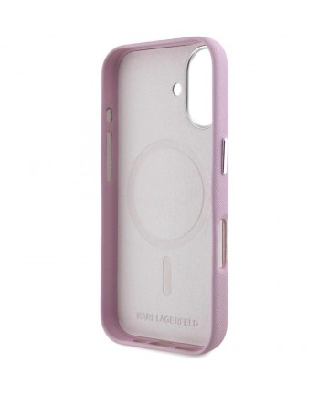 Karl Lagerfeld Saffiano Full Wrapped Elongated Metal Logo MagSafe iPhone 16 Case - Pink