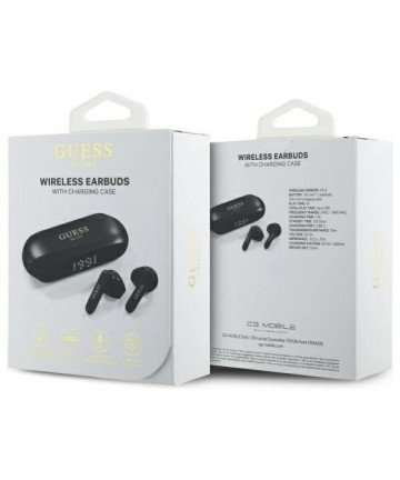 Guess Elongated Metallic Printed Logo Bluetooth TWS Headphones + Docking Station - Black