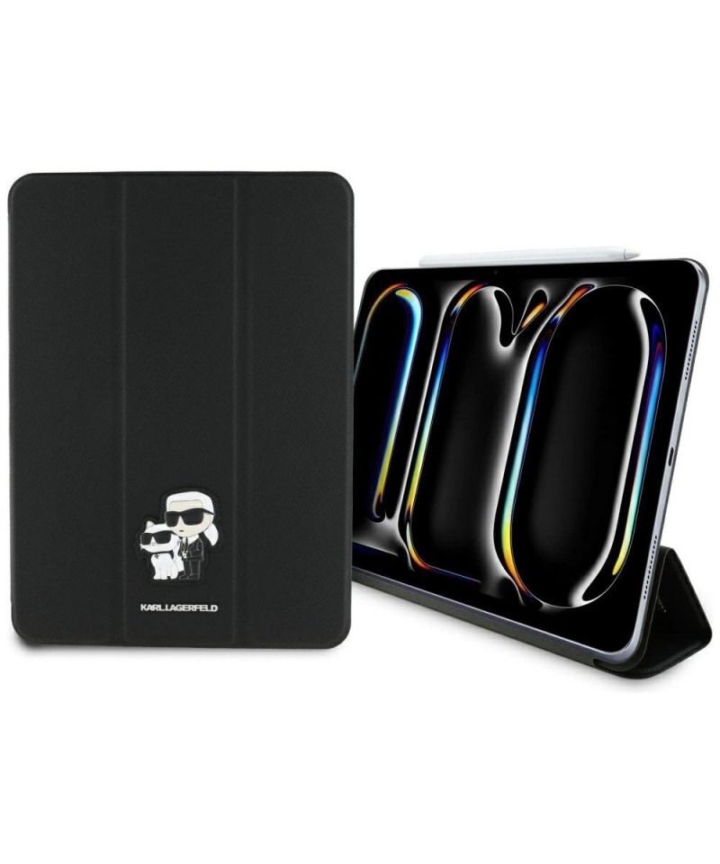 Karl Lagerfeld Saffiano Magnetic Karl & Choupette iPad Pro 11" 2024 Book Cover Case - Black
