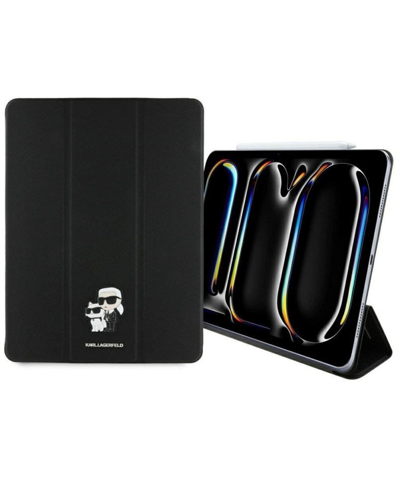 Karl Lagerfeld Saffiano Magnetic Karl & Choupette iPad Pro 13" 2024 Book Cover Case - Black