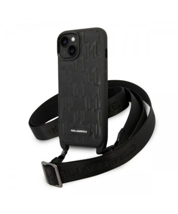 Karl Lagerfeld Monogram Plaque Logo Strap Case for iPhone 14 / 15 / 13 6.1" - Black