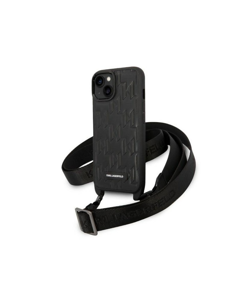 Karl Lagerfeld Monogram Plaque Logo Strap Case for iPhone 14 / 15 / 13 6.1" - Black