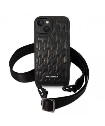 Karl Lagerfeld Monogram Plaque Logo Strap Case for iPhone 14 / 15 / 13 6.1" - Black