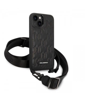 Karl Lagerfeld Monogram Plaque Logo Strap Case for iPhone 14 / 15 / 13 6.1" - Black