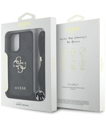 Guess 4G Big Logo Cord Stap Crossbody Case for iPhone 16 Black