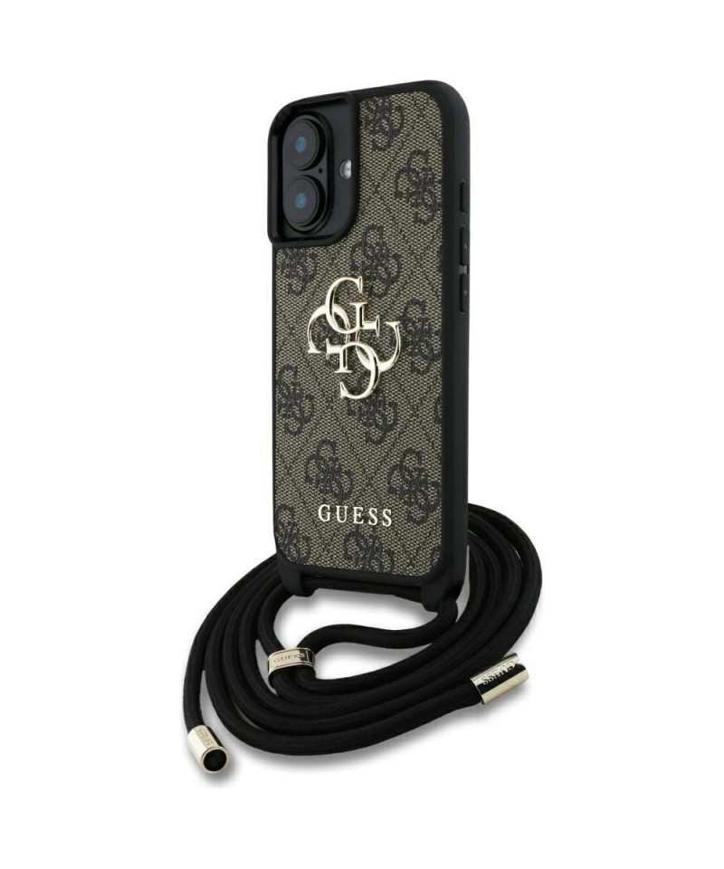Guess 4G Big Logo Cord Stap Crossbody Case for iPhone 16 Plus Brown