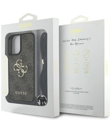 Guess 4G Big Logo Cord Stap Crossbody Case for iPhone 16 Plus Brown