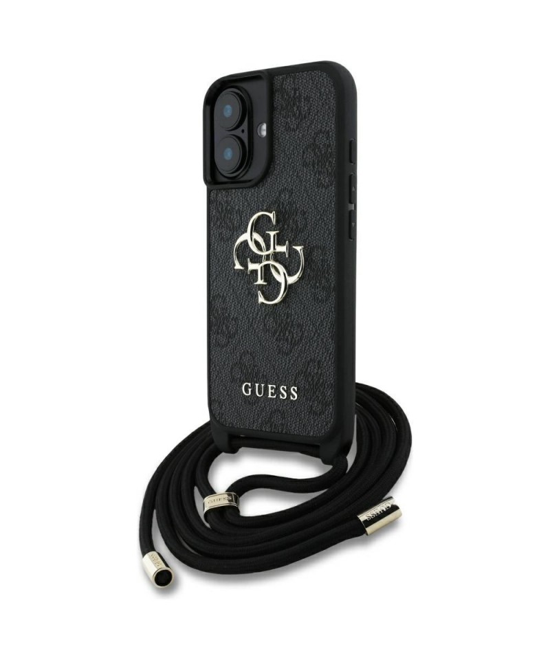 Guess 4G Big Logo Cord Stap Crossbody Case for iPhone 16 Plus Black