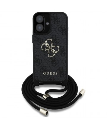 Guess 4G Big Logo Cord Stap Crossbody Case for iPhone 16 Plus Black